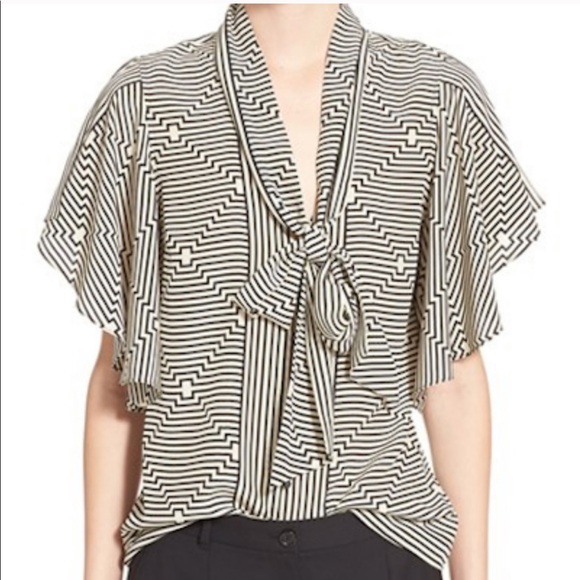 Tracy Reese Silk Tie Neck Flounced Diamond Top M - Picture 11 of 11